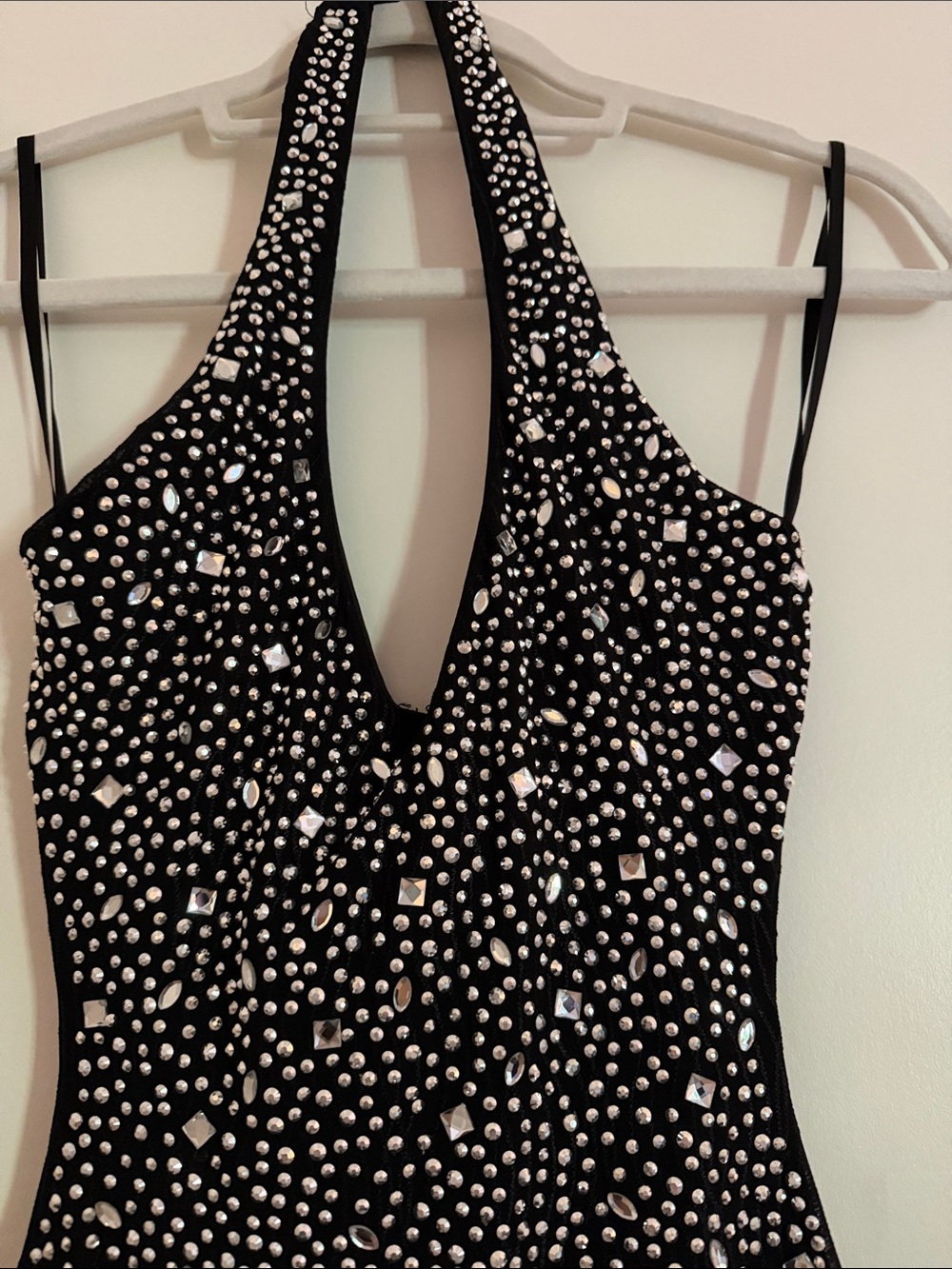 Black Halter Rhinestone Bodycon Dress - Picture 2 of 4